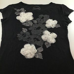 INC International Concepts Women's Floral Tee Sz S Tee Black White T-Shirt Top